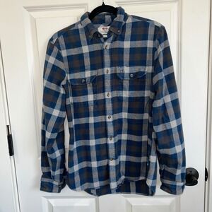 Fjallraven Skog Flannel Shirt Size S Slim Fit Long Sleeve Button Down Blue Plaid